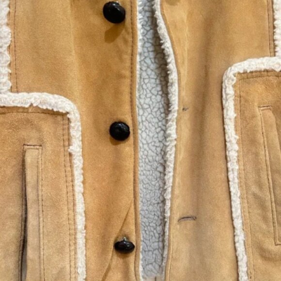 VNTG The Leather Shop 70s Suede Leather Sherpa Lined Range Coat Jacket Western M - Picture 3 of 15